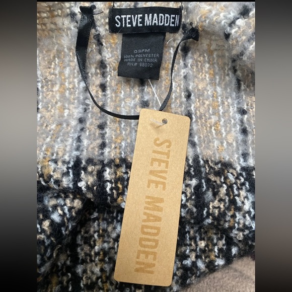 STEVE MADDEN One Size Black White Latte Gray Plaid Kimono Wrap Shawl Poncho NWT - Picture 7 of 9